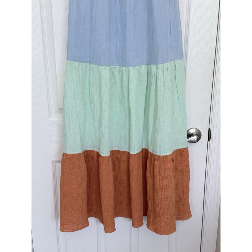 Paper London Cotton Gauze Off the Shoulder Tiered Maxi Dress Size 10 Striped - Picture 3 of 10